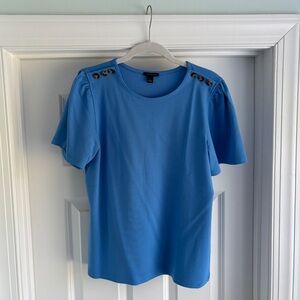 Ann Taylor Blue Short Sleeve Top with Button Accents